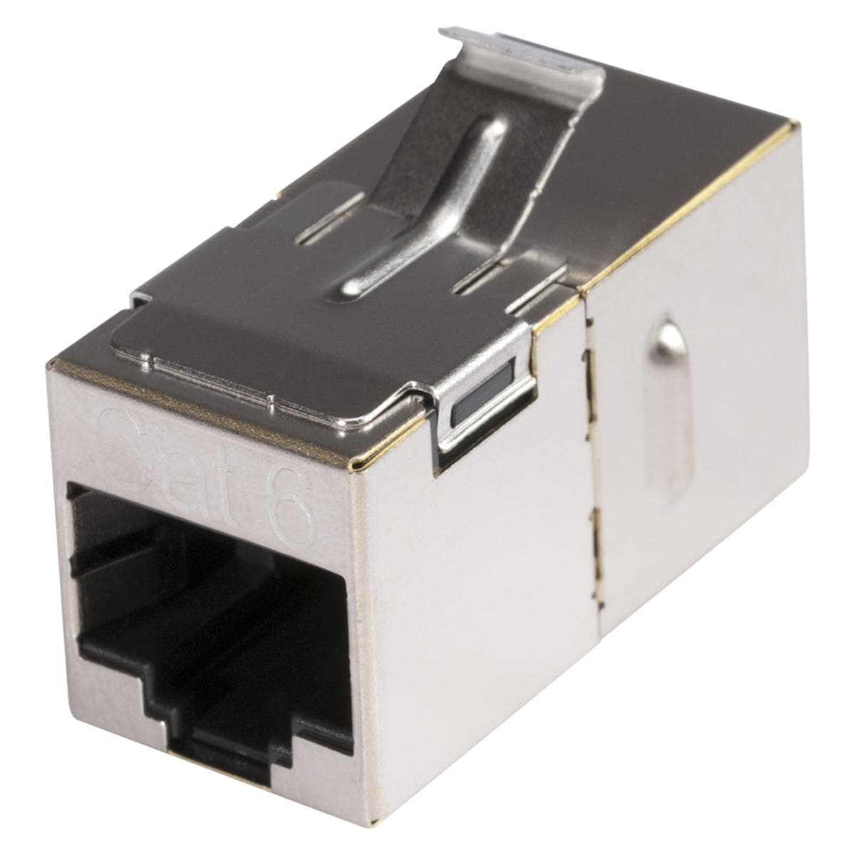 RJ45 CAT.6, 8-pole , metal-, Patch-female connector, gold plated contact(s), Keystone Clip-In, nicke