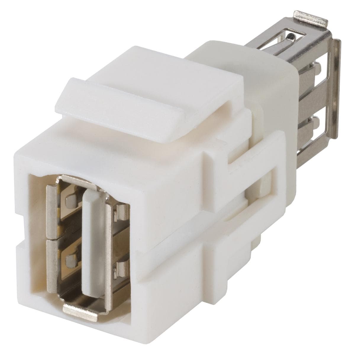 USB, 5-pol , plastic-, Patch-female connector, nickel plated contact(s), Keystone Clip-In, white